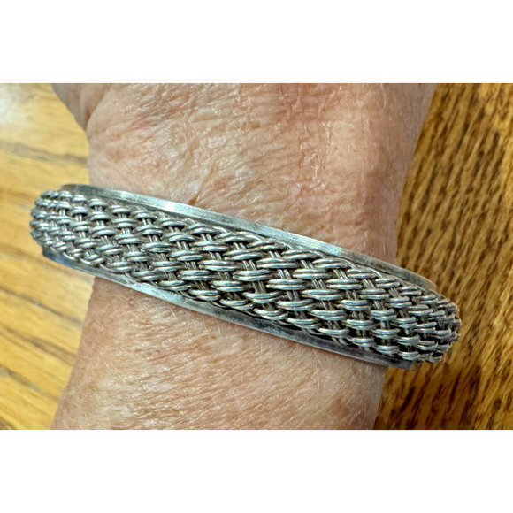 Sterling Silver Cuff Bracelet Braided Basket Weave Marked 925 Woven - Picture 1 of 7